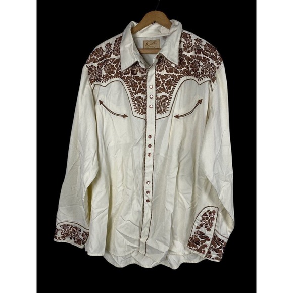 Scully Other - Scully 2XL Shirt White Brown Heavily Embroidered Rodeo Western Pearl Snap Mens